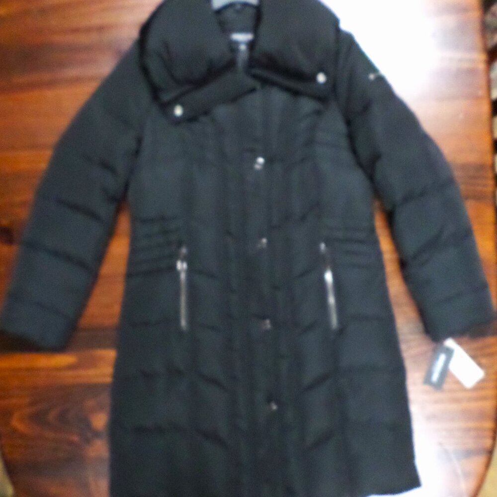 Women's M Kenneth Cole New York Black Down Puffer Jacket Coat Collar Lined New